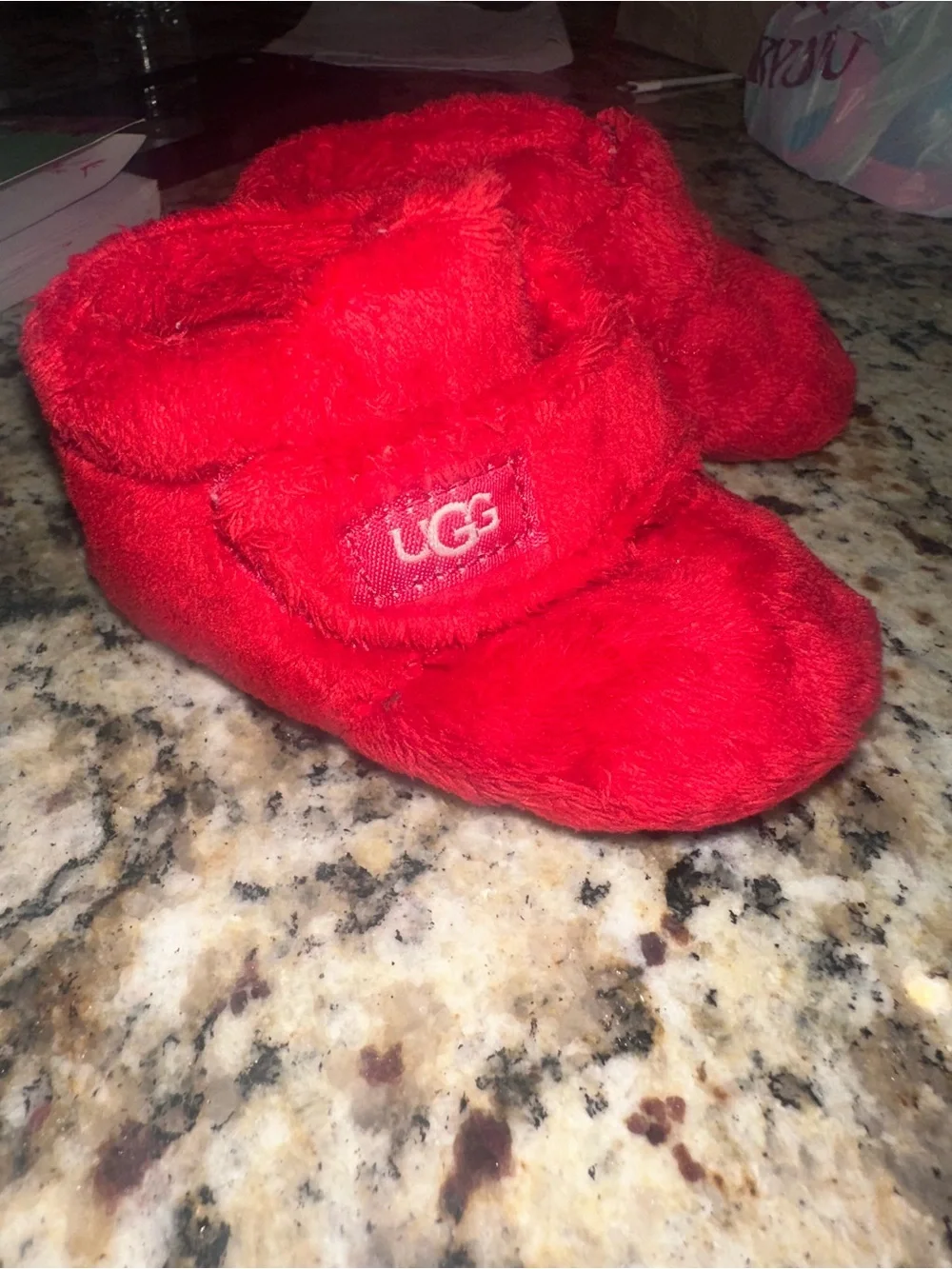 UGG Kids Plush Red Slip-On Slippers